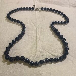 🔥5 FOR $25🔥 Talbots Glossy Navy Blue Beaded Necklace with Silver Accents